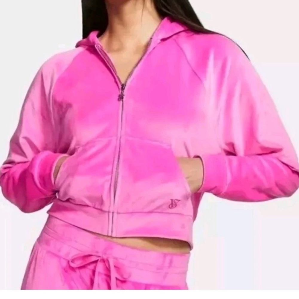 Victoria's Secret Hot Pink Velour Zip Hoodie size large